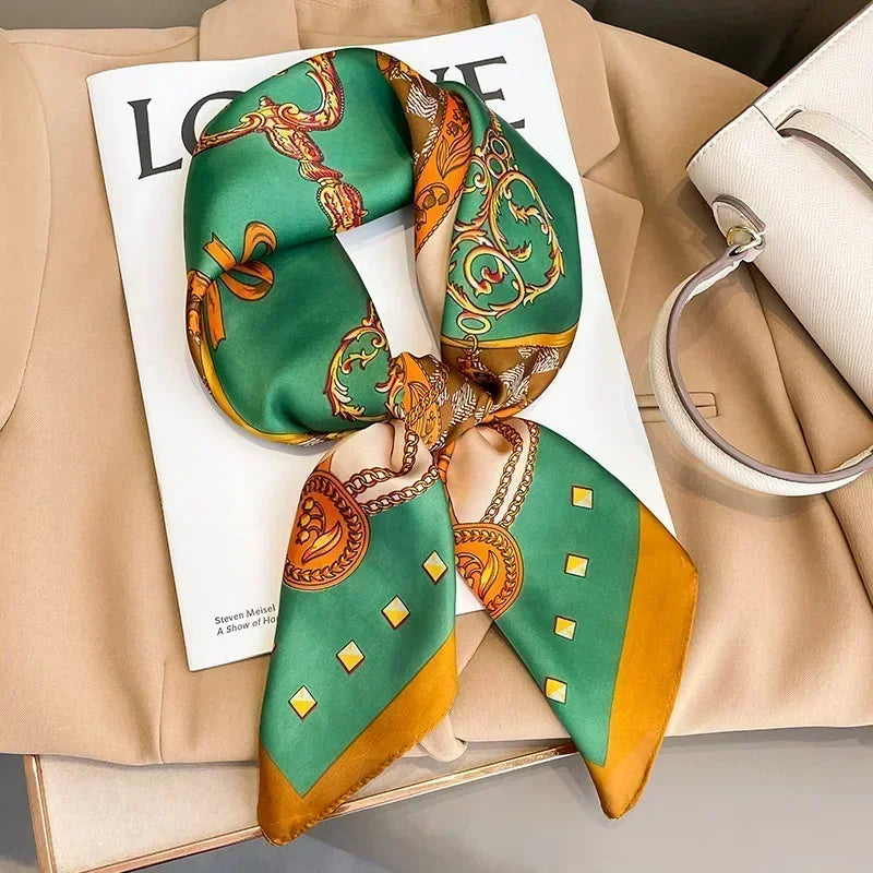 Luxury Design Print Silk Square Scarf Canada Women Soft Satin Horse Hairband Neckerchief Office Hijab Headband Foulard Bag Ribbon Gift