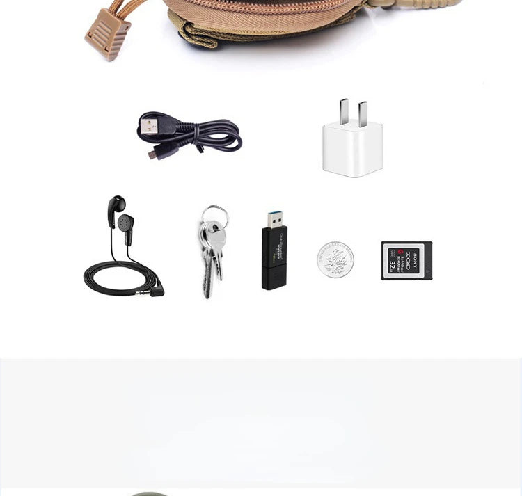 Mini EDC Tool Pouch USA Keychain Zipper Holder for Earphones, Keys, Coins & Small Essentials, Compact Outdoor Hiking Utility Waist Bag