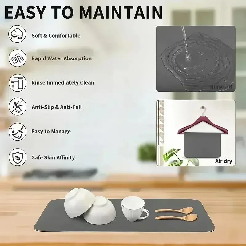 Tableware Drying Mat USA Soft Drain Pad Non-Slip Super Absorbent Wear-Resistant Coffee Machine Mat Kitchen Table Home Decor