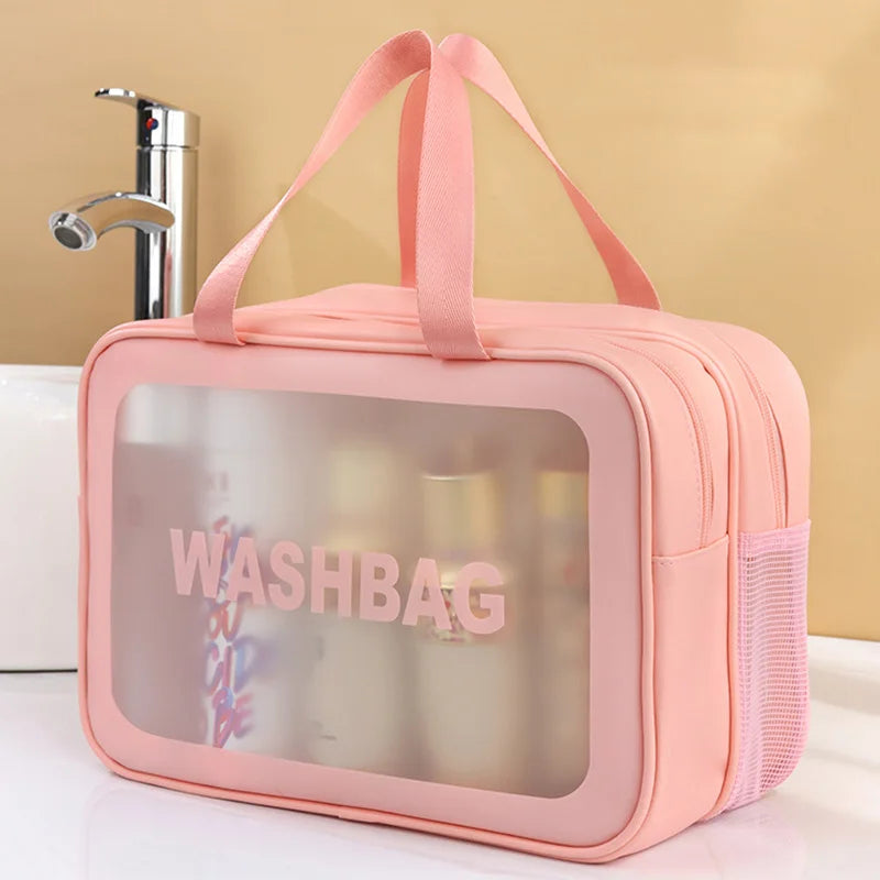 Dry-Wet Separation Double Transparent PU Makeup Bag USA Portable Washing & Cosmetic Storage Bag for Travel, Fitness & Swimming Essentials