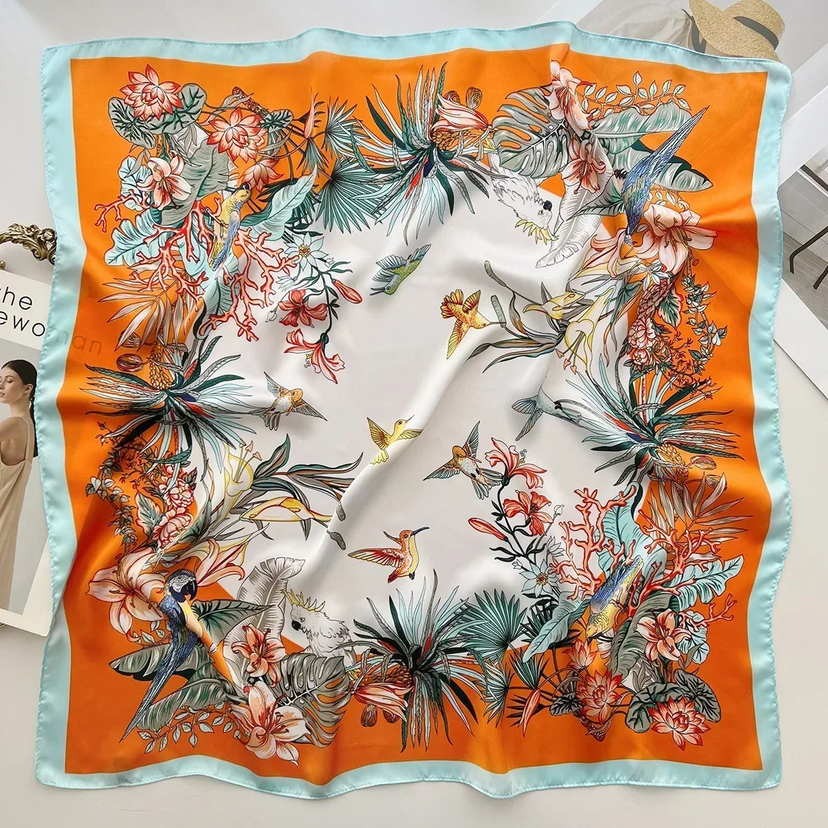 Luxury Design Print Silk Square Scarf Canada Women Soft Satin Horse Hairband Neckerchief Office Hijab Headband Foulard Bag Ribbon Gift
