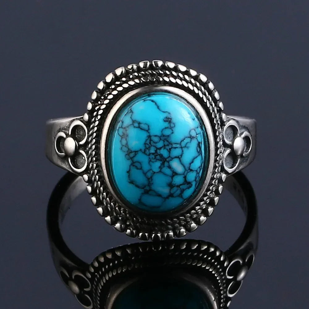USA Sterling Silver 925 Vintage Rings Oval 8X10mm Rings Black Onyx Natural Fine Jewelry For Men Women Rhodochrosite Rings