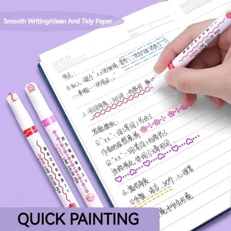 Flower Line Shape USA Highlighter Pen Roller Tip Curve Liner Marker Kawaii Korean Stationery School Office Supplies Gifts