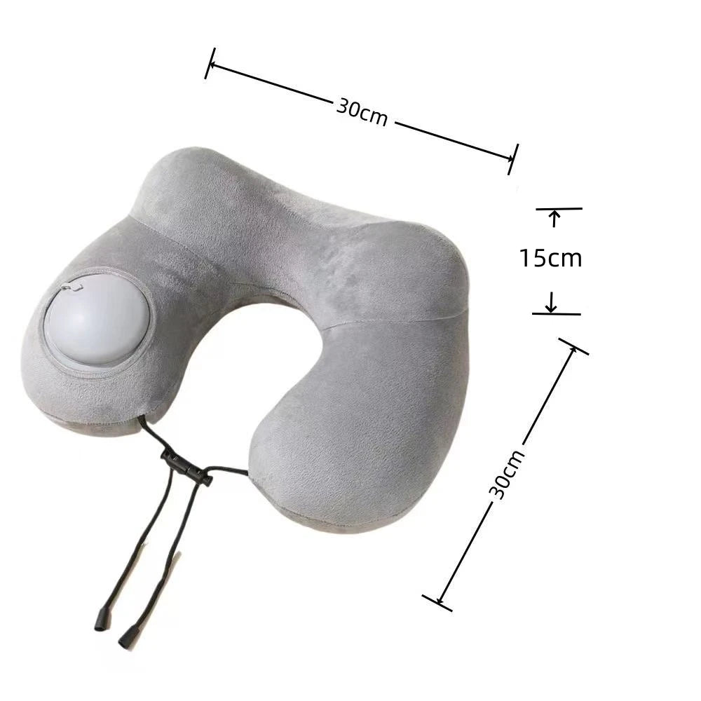 Portable U-Shaped Travel Pillow USA Inflatable Air Cushion Neck Support for Comfortable Sleeping, Press-to-Inflate Travel Pillow for Travelers
