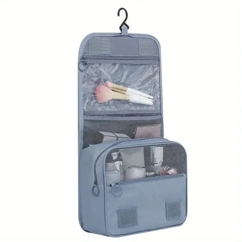 Hanging Toiletry Bag USA for Business Trips, Portable Large-Capacity Skincare & Makeup Bag with Dry-Wet Separation Folding Storage Design