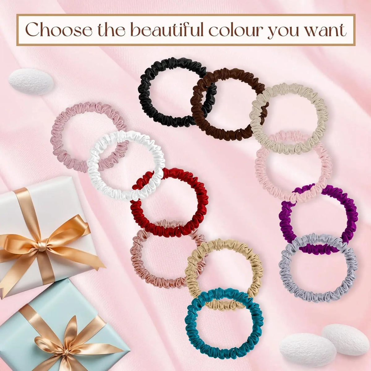 3PCS 100% Pure Silk Hair Scrunchies Set USA 22 Momme High-Quality Hair Bands in 1cm/2cm/3cm Widths