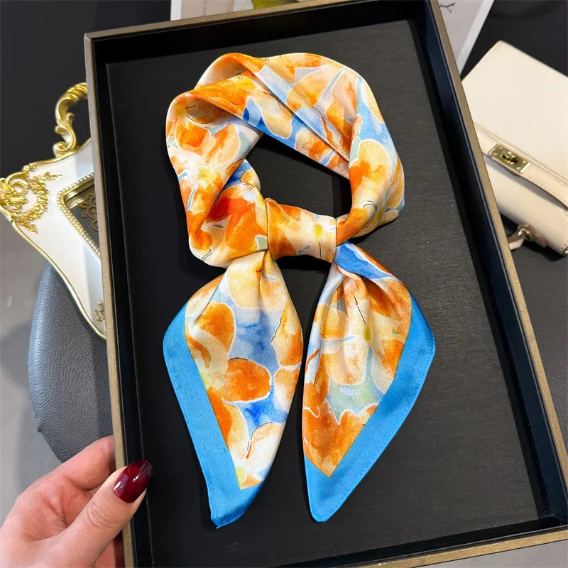 Print 70cm Silk Satin Headscarf Canada Women Luxury Design Neck Tie Scarf Hair Hand Wrist Foulard Shawl Bandana