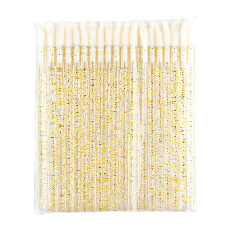 50PCS Lip Brush Set USA Crystal Eyelash Extension Brushes, Mascara Applicators & Lipstick Wands for Women’s Makeup Tools
