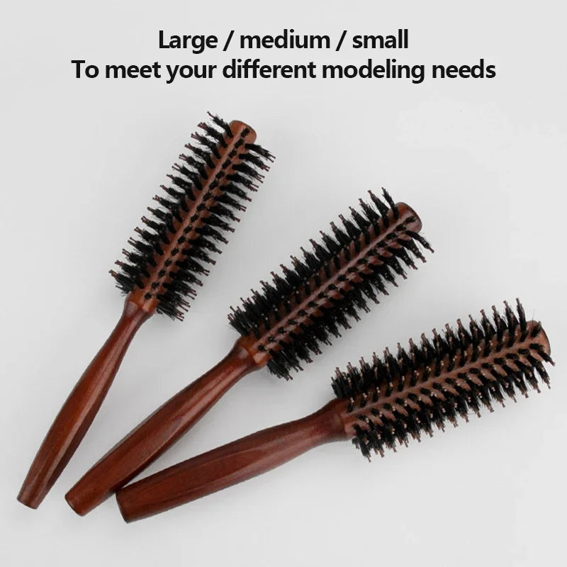 Boar Bristle Curly Hair Brush USA Women’s Wooden Anti-Static Roller Hairbrush for Barber, Salon Styling & Hairdressing Tools