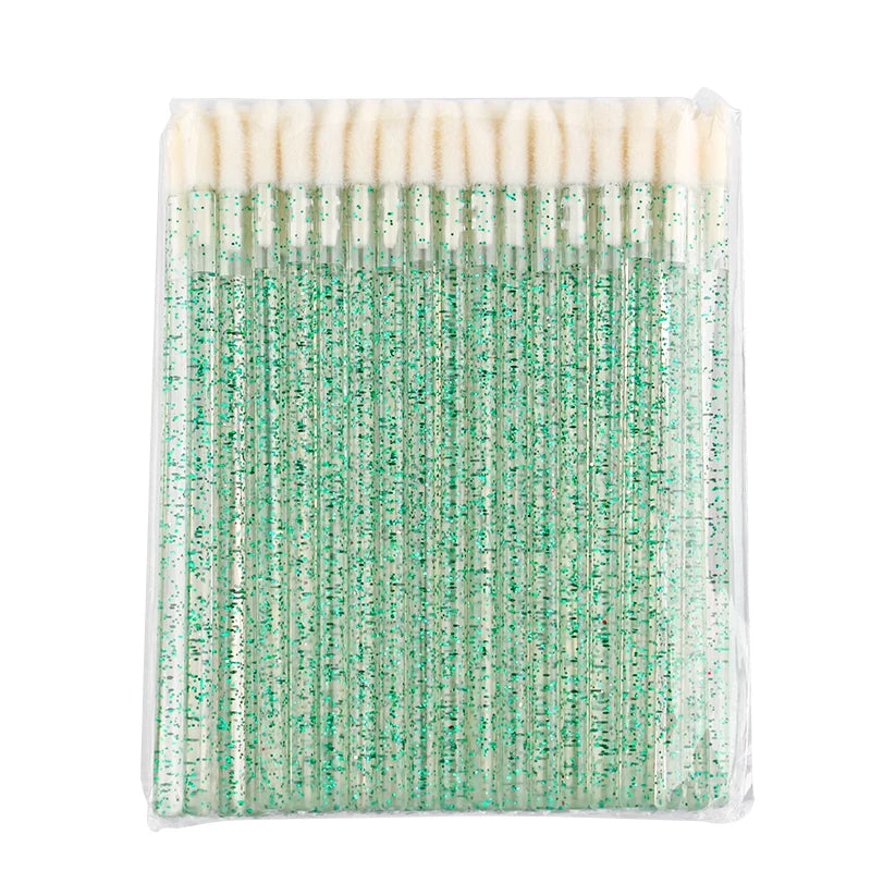 50PCS Lip Brush Set USA Crystal Eyelash Extension Brushes, Mascara Applicators & Lipstick Wands for Women’s Makeup Tools