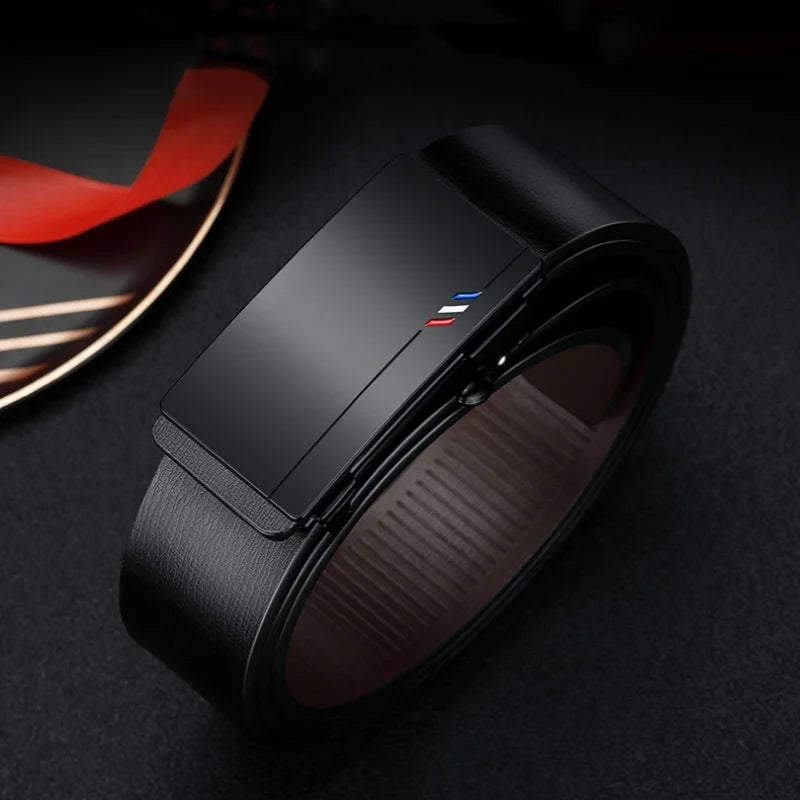 Men's Leather USA Belts Fashion Automatic Buckle Cowskin Male Belts Luxury Designer Black belt 105-160cm Plus Size Jeans Belt