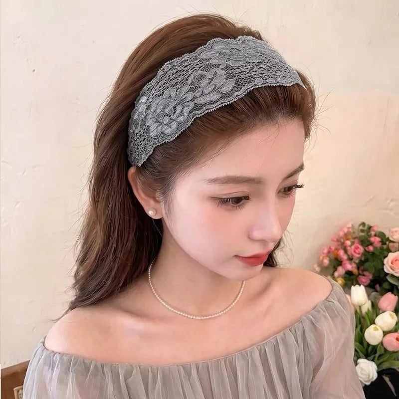 USA Sweet Wide Lace Hair Band Girls Hollow Lace Elastic Headwrap Hair Accessories Women Fashion Hollow Wide Headwear Hair Hoop