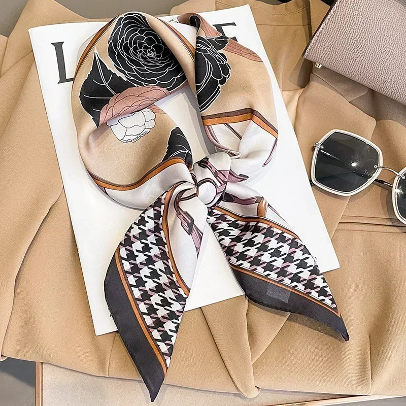 Luxury Design Print Silk Square Scarf Canada Women Soft Satin Horse Hairband Neckerchief Office Headband Foulard Bag Ribbon Gift