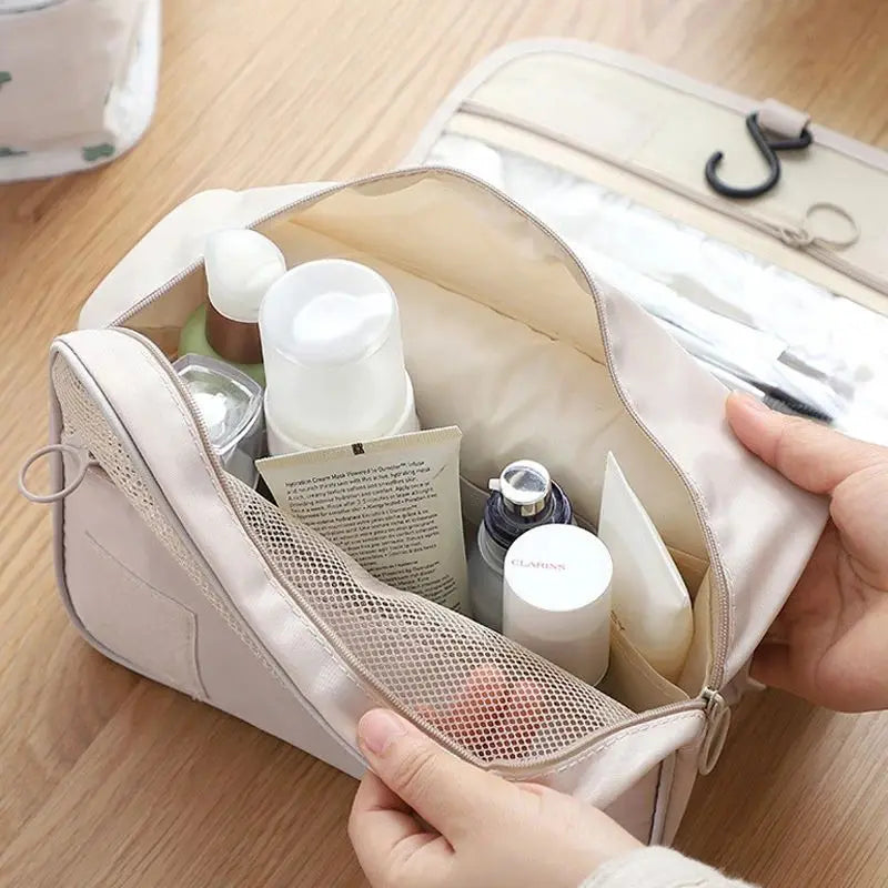 Hanging Toiletry Bag USA for Business Trips, Portable Large-Capacity Skincare & Makeup Bag with Dry-Wet Separation Folding Storage Design