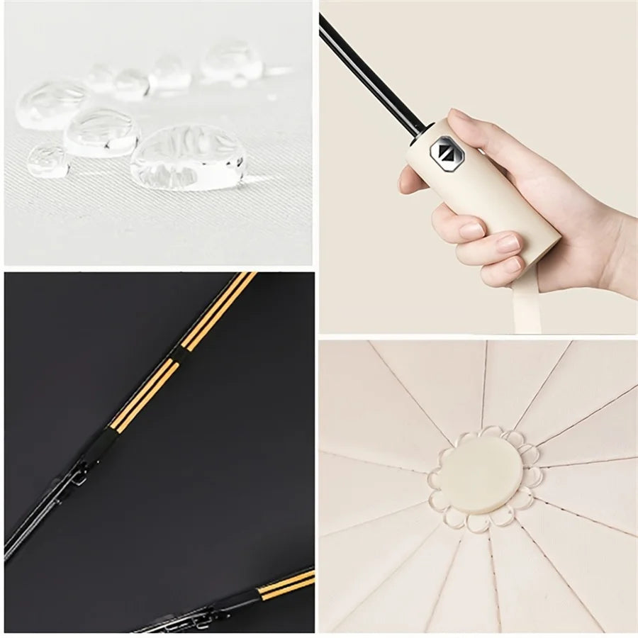 12 Bone Black Glue Fully Automatic Umbrella Canada Thick Durable Three-Fold Folding Umbrella UV Resistant