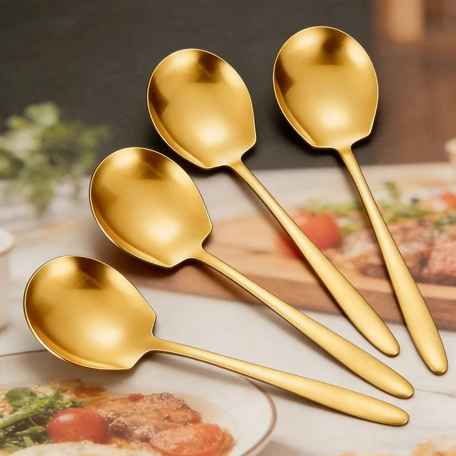 2/4/6PCS Stainless Steel Serving Spoons Canada Round Head Large Spoons Long-Handle Soup Ladles for Home Kitchen Use