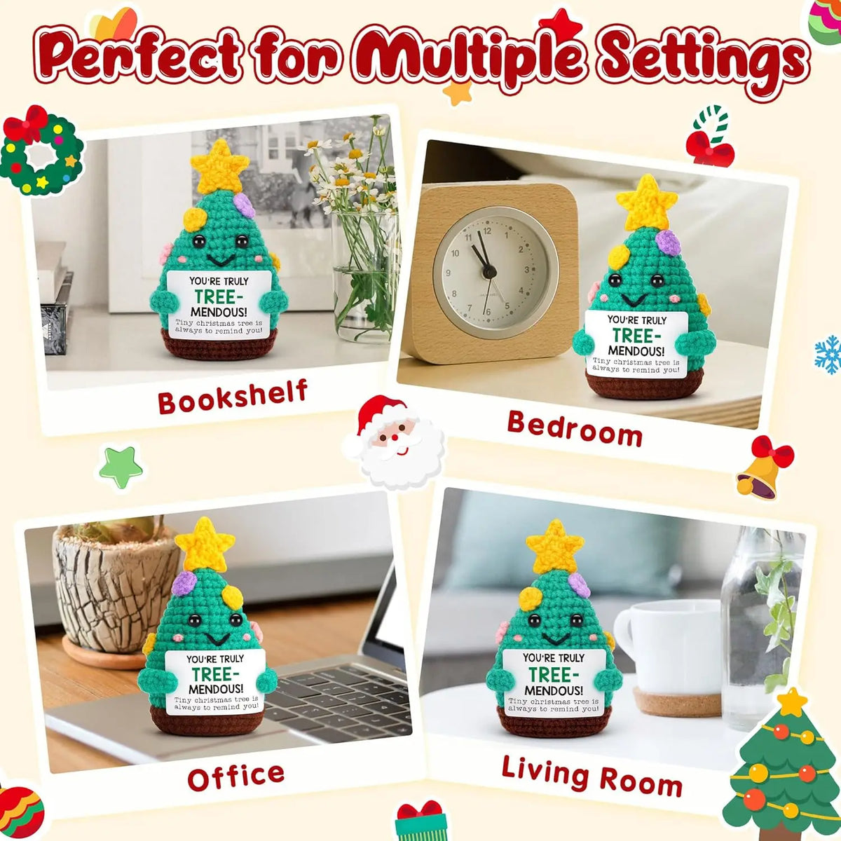 Mini Handmade USA Christmas Tree Crochet Decor Merry Inspirational Cheer Up Gifts for Sister Friends Mom Grandma Christmas Gifts