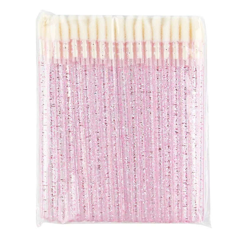 50PCS Lip Brush Set USA Crystal Eyelash Extension Brushes, Mascara Applicators & Lipstick Wands for Women’s Makeup Tools