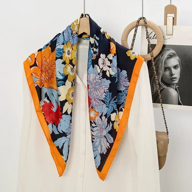 Luxury Design Print Silk Square Scarf Canada Women Soft Satin Horse Hairband Neckerchief Office Hijab Headband Foulard Bag Ribbon Gift