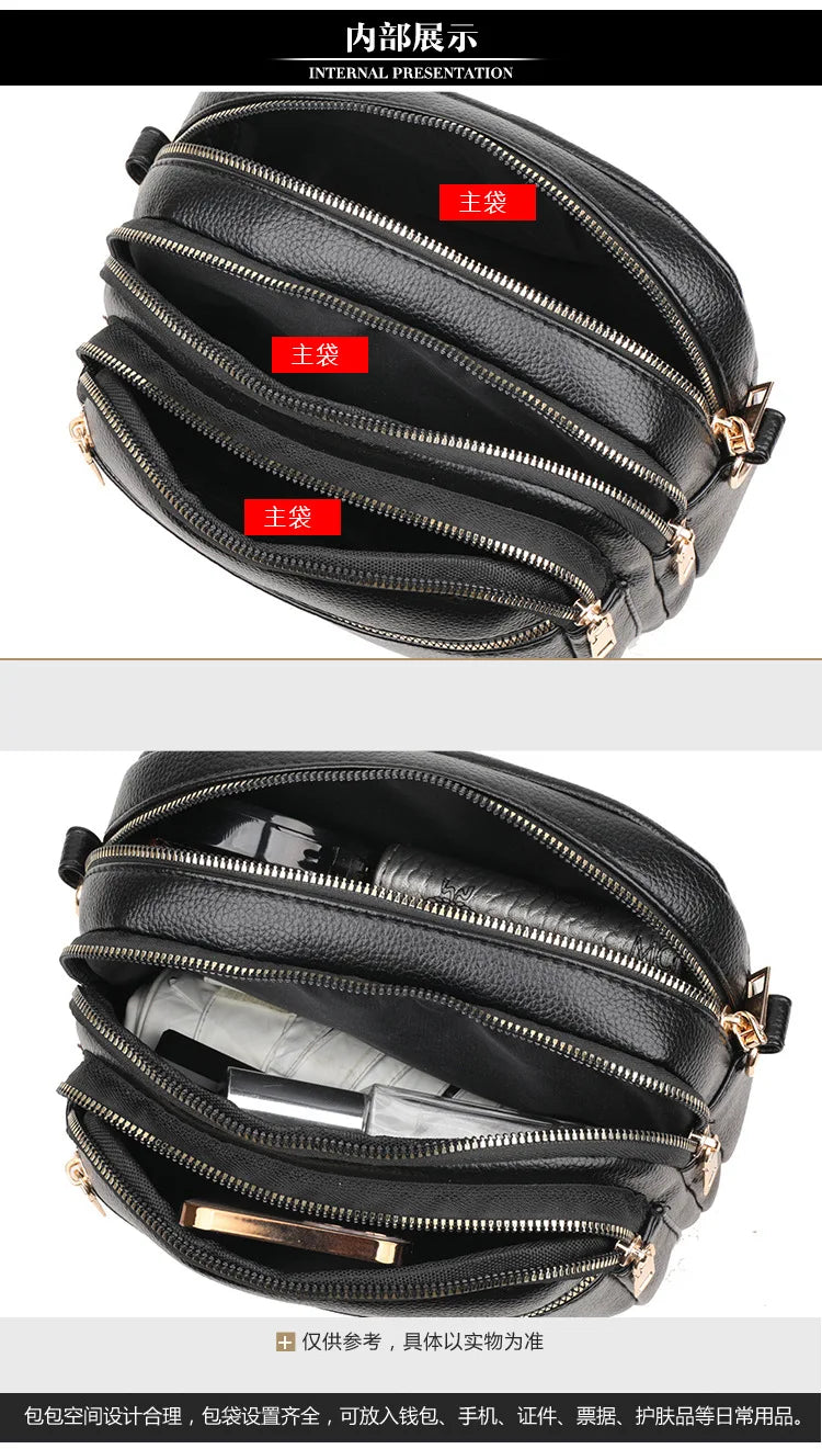 High-Quality Soft Leather Purse USA Fashion Women’s Shoulder Messenger Bag Multi-Pocket Wear-Resistant Luxury Ladies Handbag Sac
