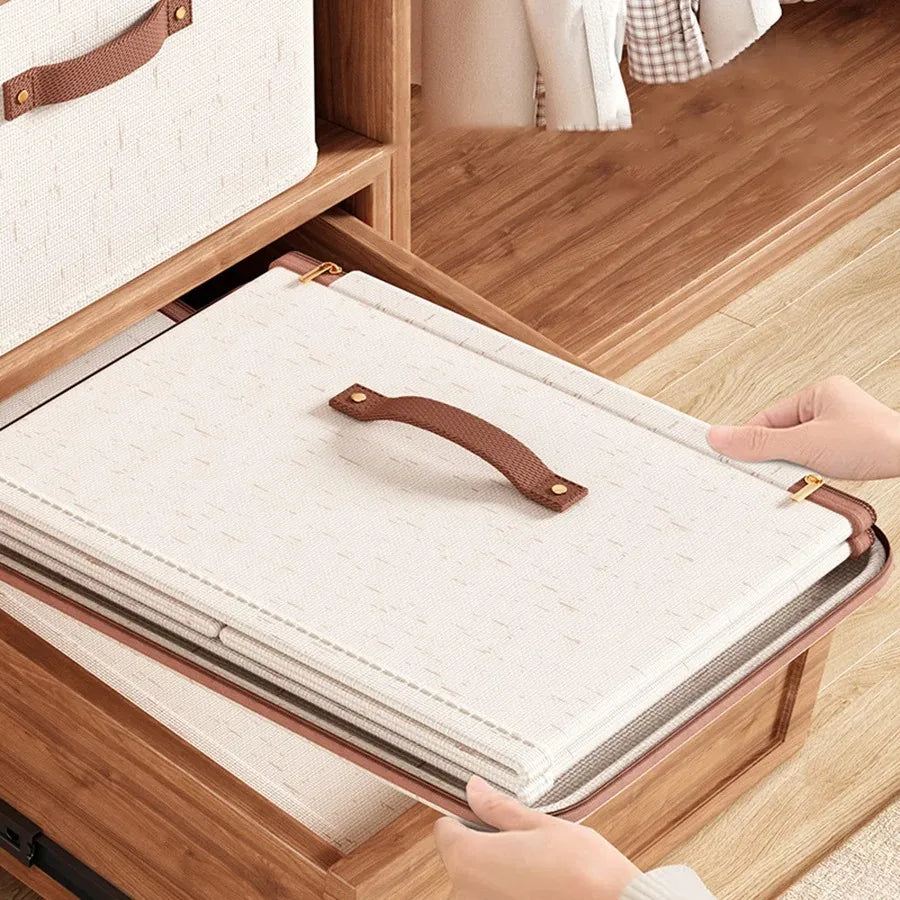 Non-Woven Linen-cotton Zipper Storage Boxes Fabric Clothing Storage Bags For Bedroom Closet Organization Include Good Helpers