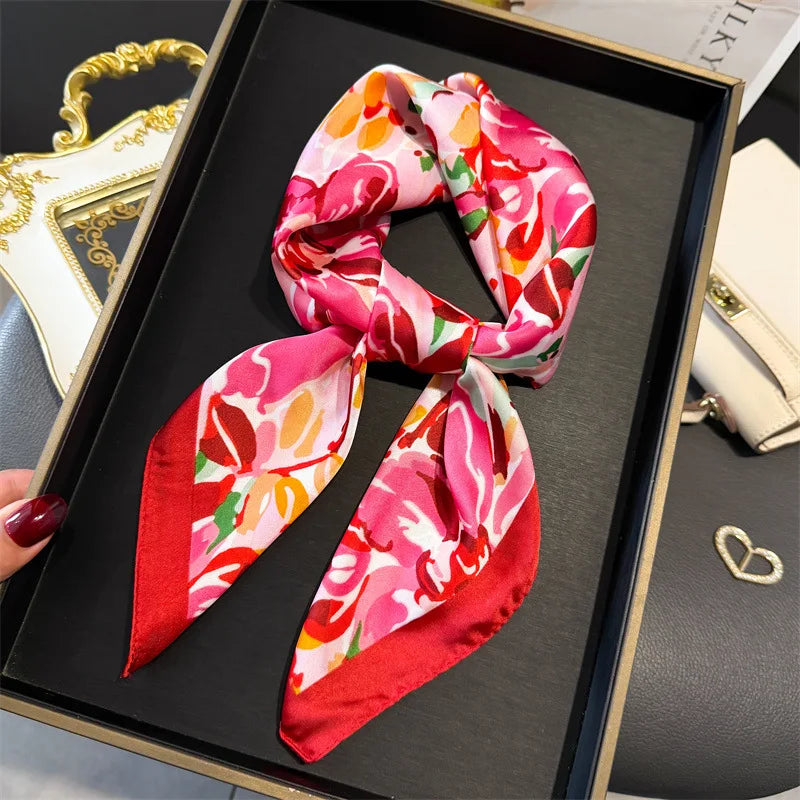Print 70cm Silk Satin Headscarf Canada Women Luxury Design Neck Tie Scarf Hair Hand Wrist Foulard Shawl Bandana