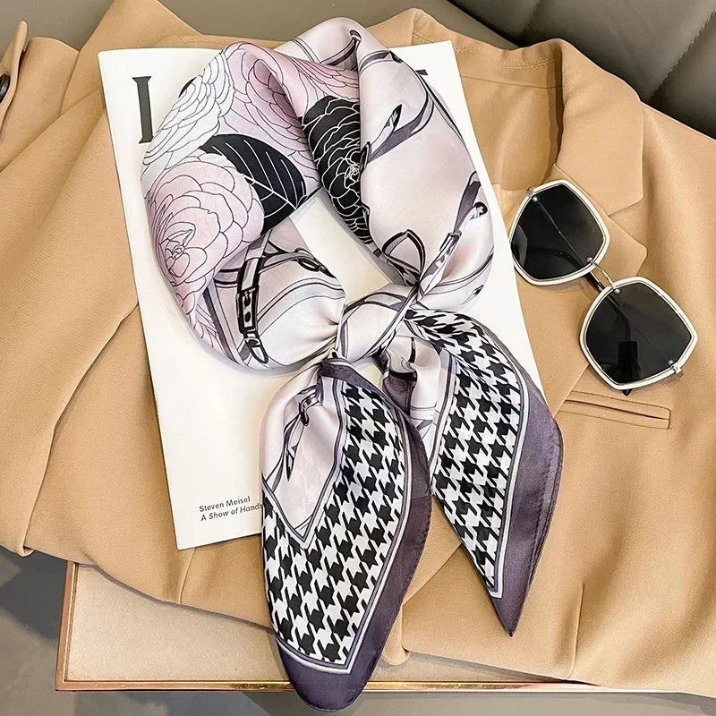 Luxury Design Print Silk Square Scarf Canada Women Soft Satin Horse Hairband Neckerchief Office Hijab Headband Foulard Bag Ribbon Gift