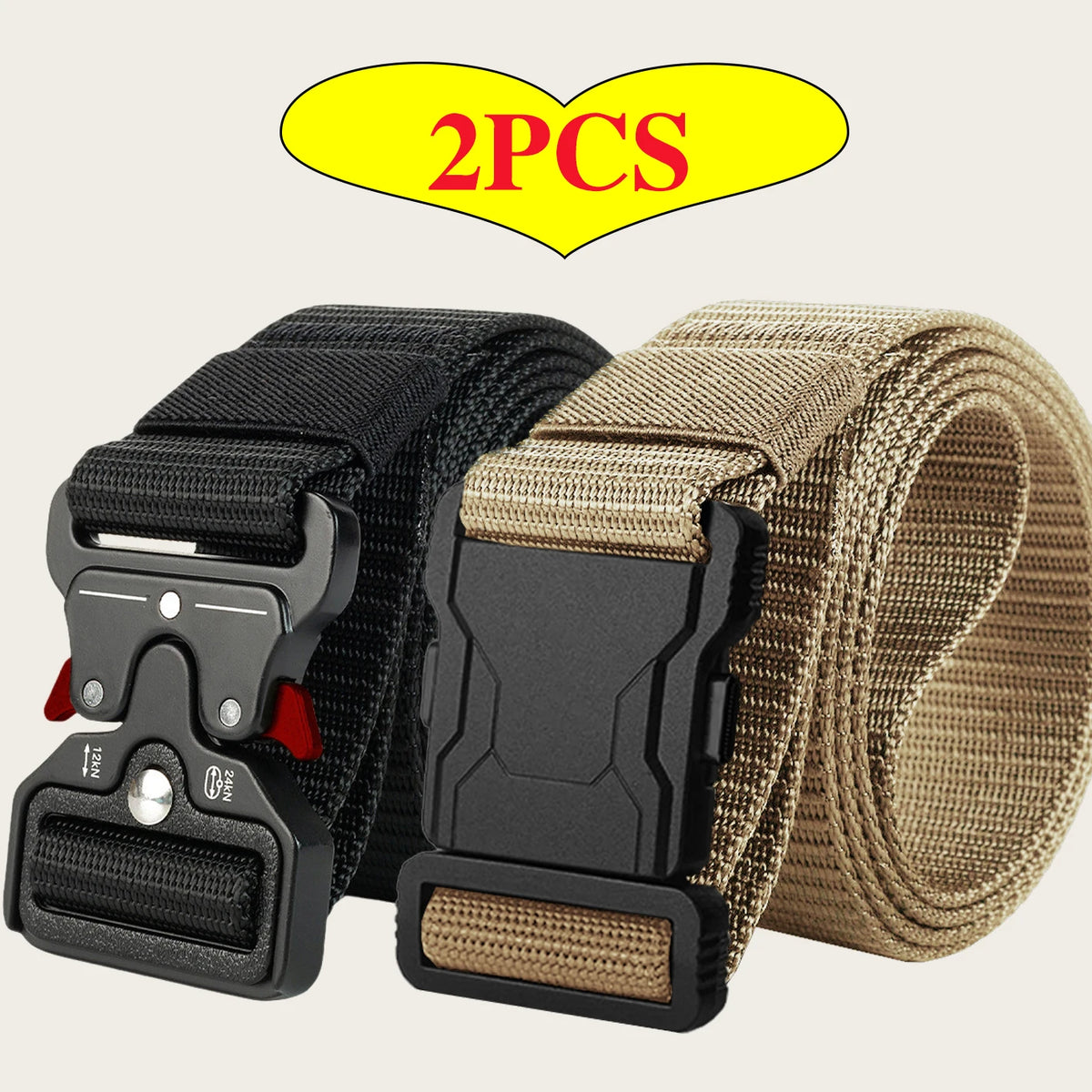 2Pcs Men Tactical Nylon Belt Quick Release Buckle Adjustable Heavy Duty Waist Belt Outdoor Casual Work Belt For Jeans Pants