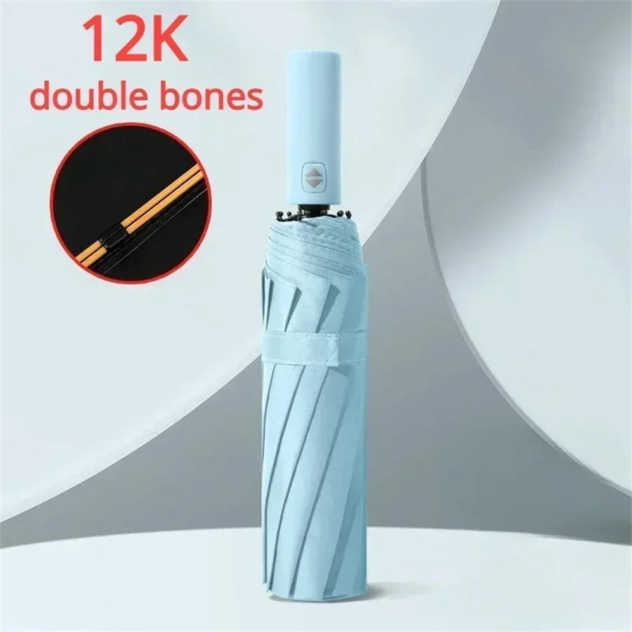 12 Bone Black Glue Fully Automatic Umbrella Canada Thick Durable Three-Fold Folding Umbrella UV Resistant