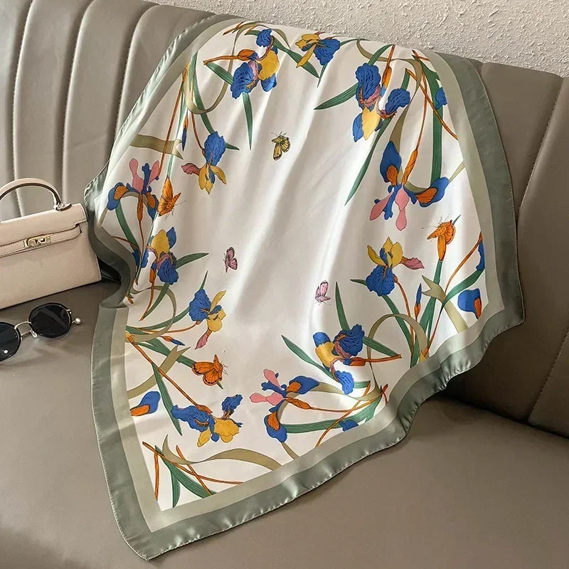 Luxury Design Print Silk Square Scarf Canada Women Soft Satin Horse Hairband Neckerchief Office Hijab Headband Foulard Bag Ribbon Gift