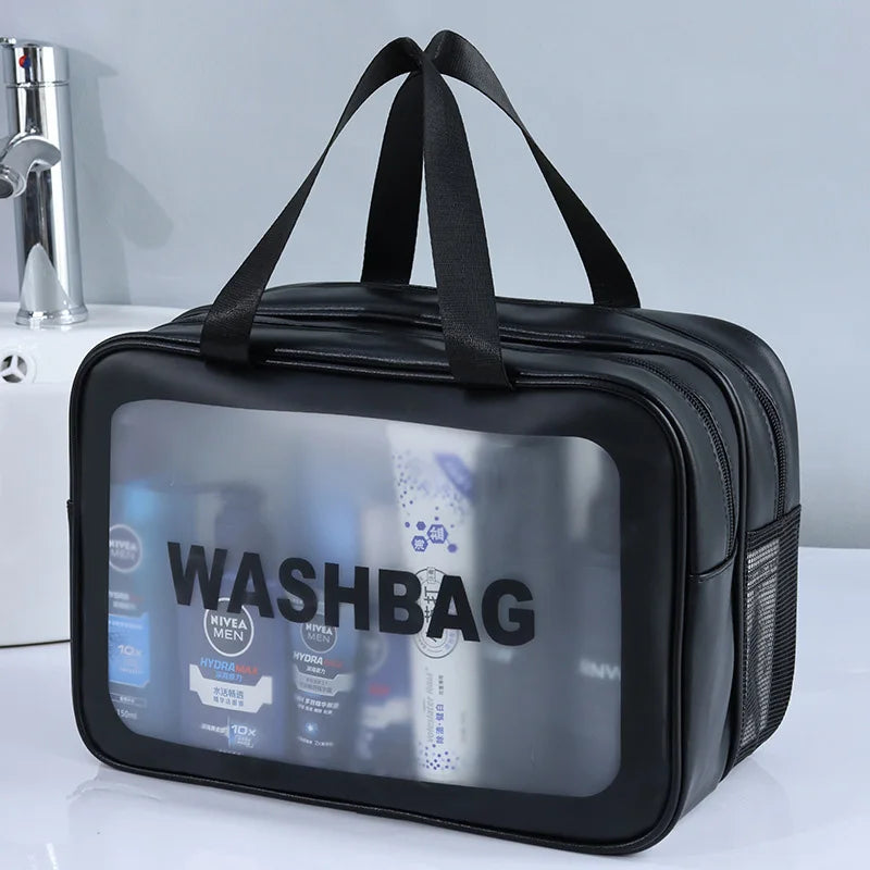 Dry-Wet Separation Double Transparent PU Makeup Bag USA Portable Washing & Cosmetic Storage Bag for Travel, Fitness & Swimming Essentials