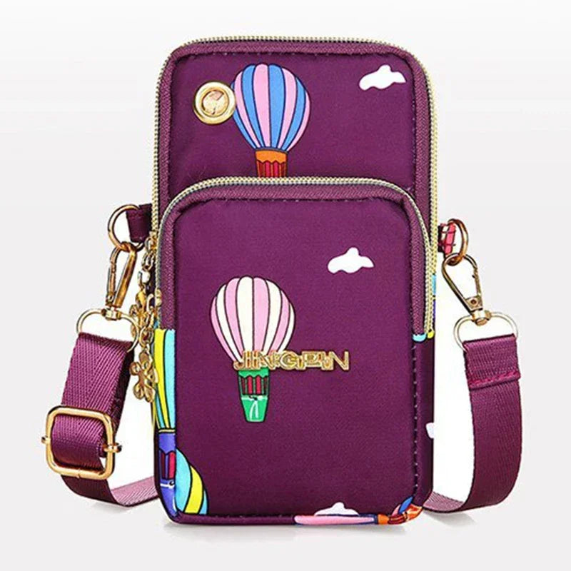 Women’s Mobile Phone Crossbody Bag USA Fashion Mini Coin Purse Neck Hanging Running Shoulder Bag 3-Layer Wallet for Moms