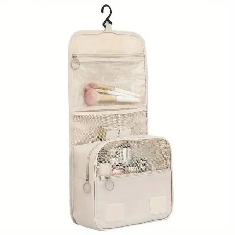 Hanging Toiletry Bag USA for Business Trips, Portable Large-Capacity Skincare & Makeup Bag with Dry-Wet Separation Folding Storage Design