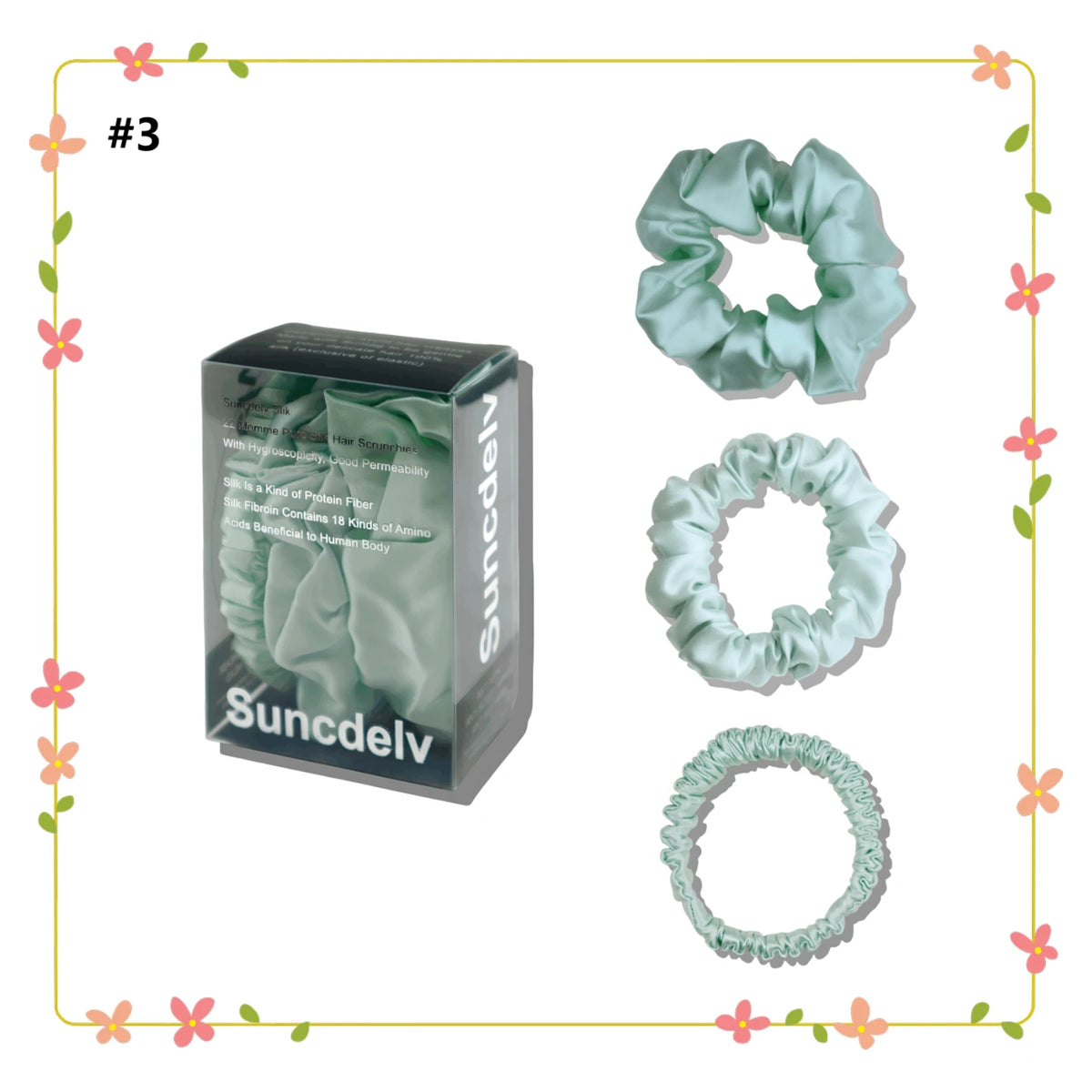 3PCS 100% Pure Silk Hair Scrunchies Set USA 22 Momme High-Quality Hair Bands in 1cm/2cm/3cm Widths