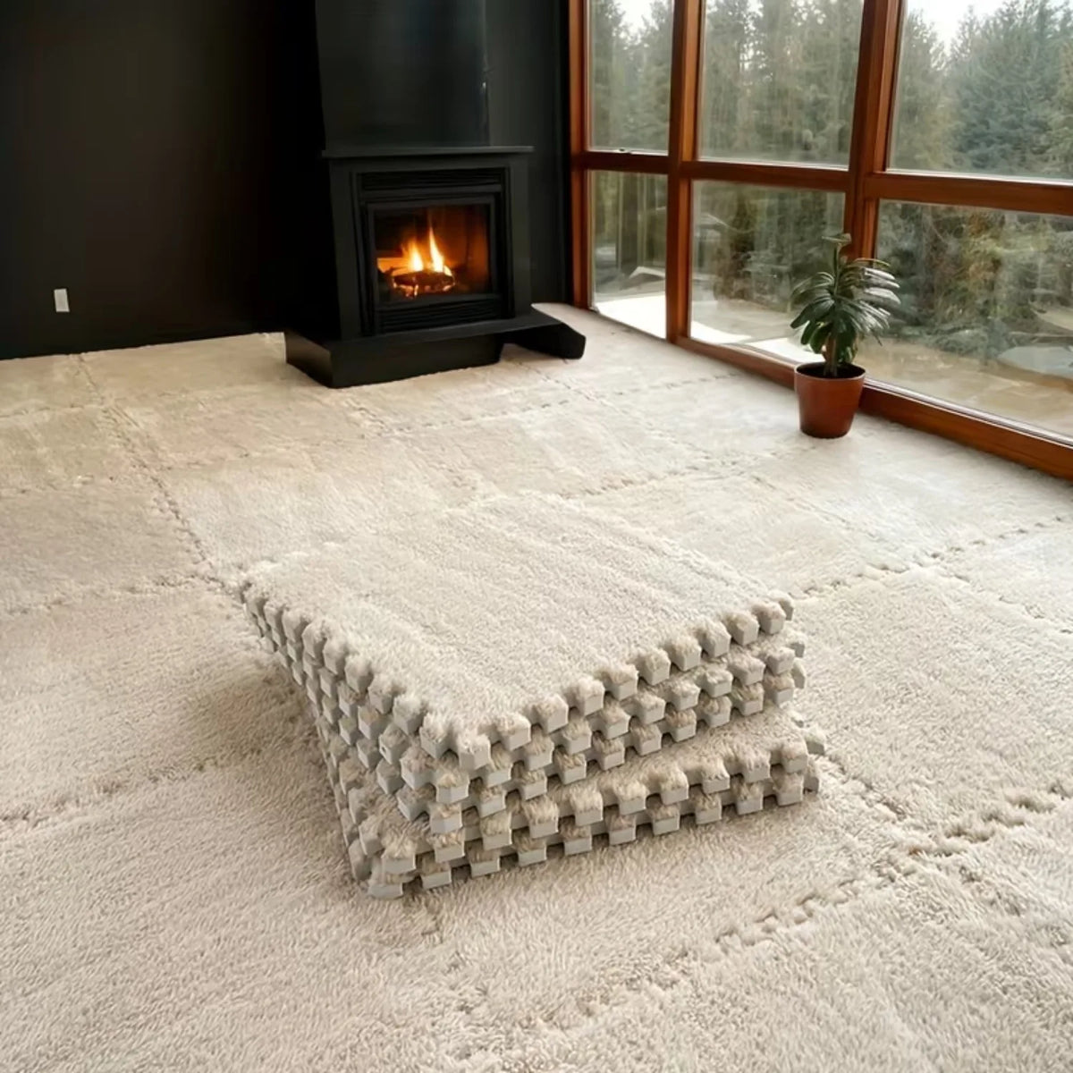 Modern Minimalist Plush Square Floor Mat USA Non-Slip BPA-Free Washable Rug for Living Room, Bedroom & Office Decor