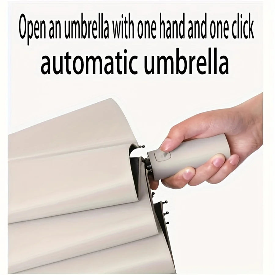 12 Bone Black Glue Fully Automatic Umbrella Canada Thick Durable Three-Fold Folding Umbrella UV Resistant