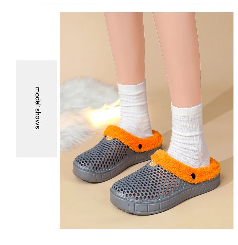 Winter Couple Fuzzy Slippers USA Women & Men Warm Fur-Lined Mule House Shoes for Indoor & Outdoor Use, Cozy Non-Slip Soft Slippers
