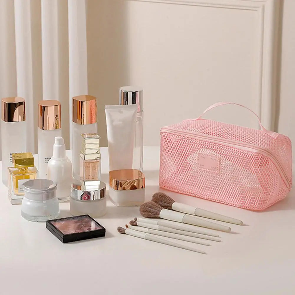 Large-Capacity Mesh Cosmetic Bag USA Multifunctional Travel Toiletry Organizer for Women, Makeup Storage Case & Beauty Tool Pouch