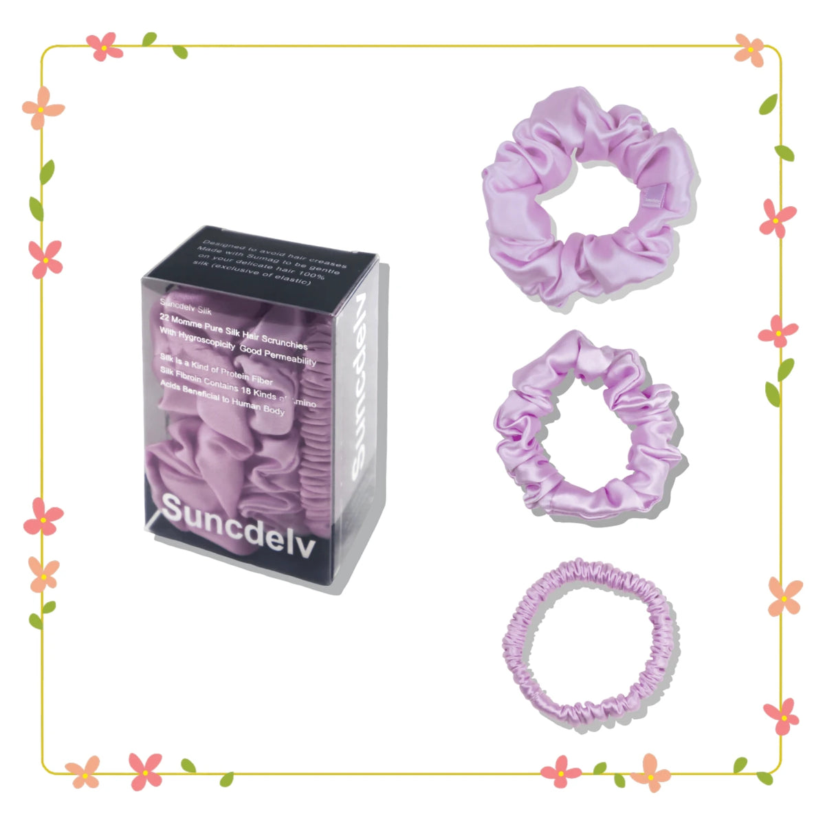 3PCS 100% Pure Silk Hair Scrunchies Set USA 22 Momme High-Quality Hair Bands in 1cm/2cm/3cm Widths