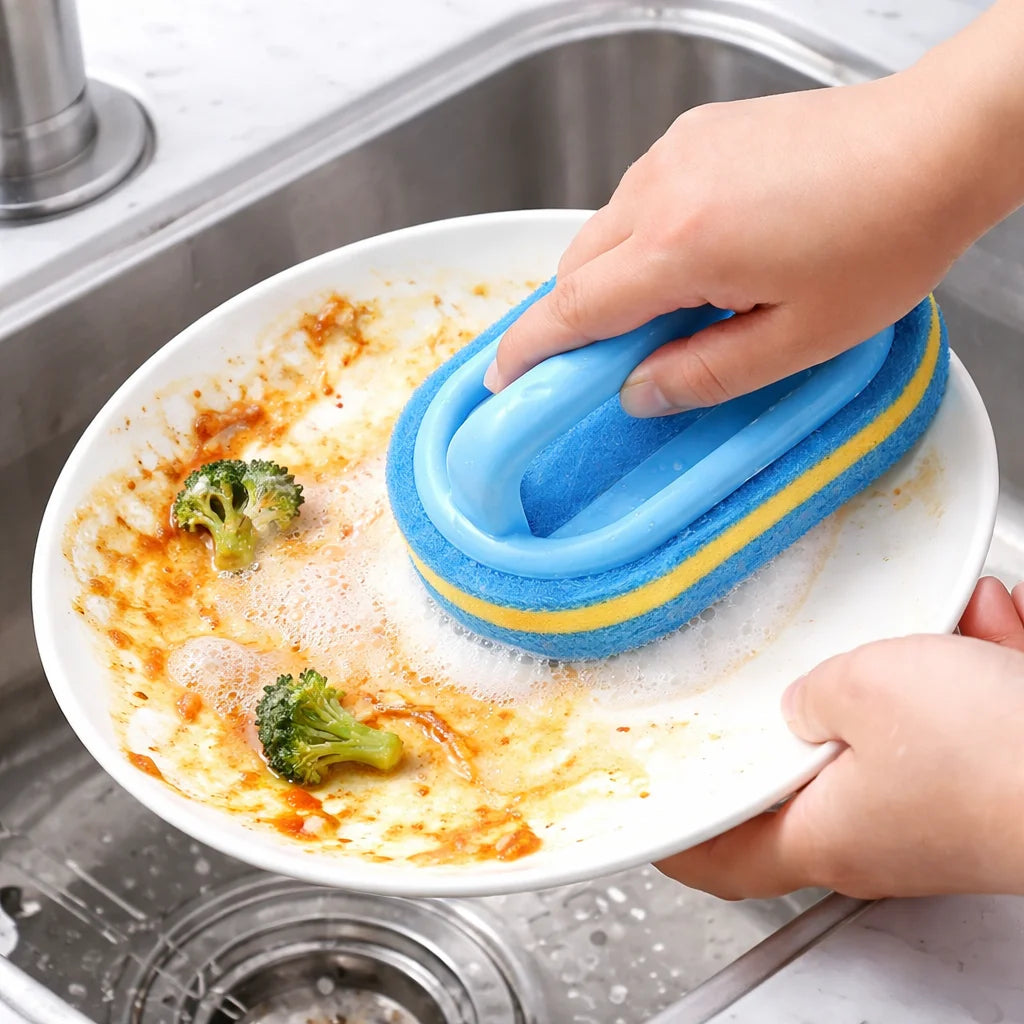 Household Cleaning Brush with Handle Canada Dish Soap Bathroom Kitchen Tub Thick Scrubbing Sponge Durable Cleaning Tool Accessories Home