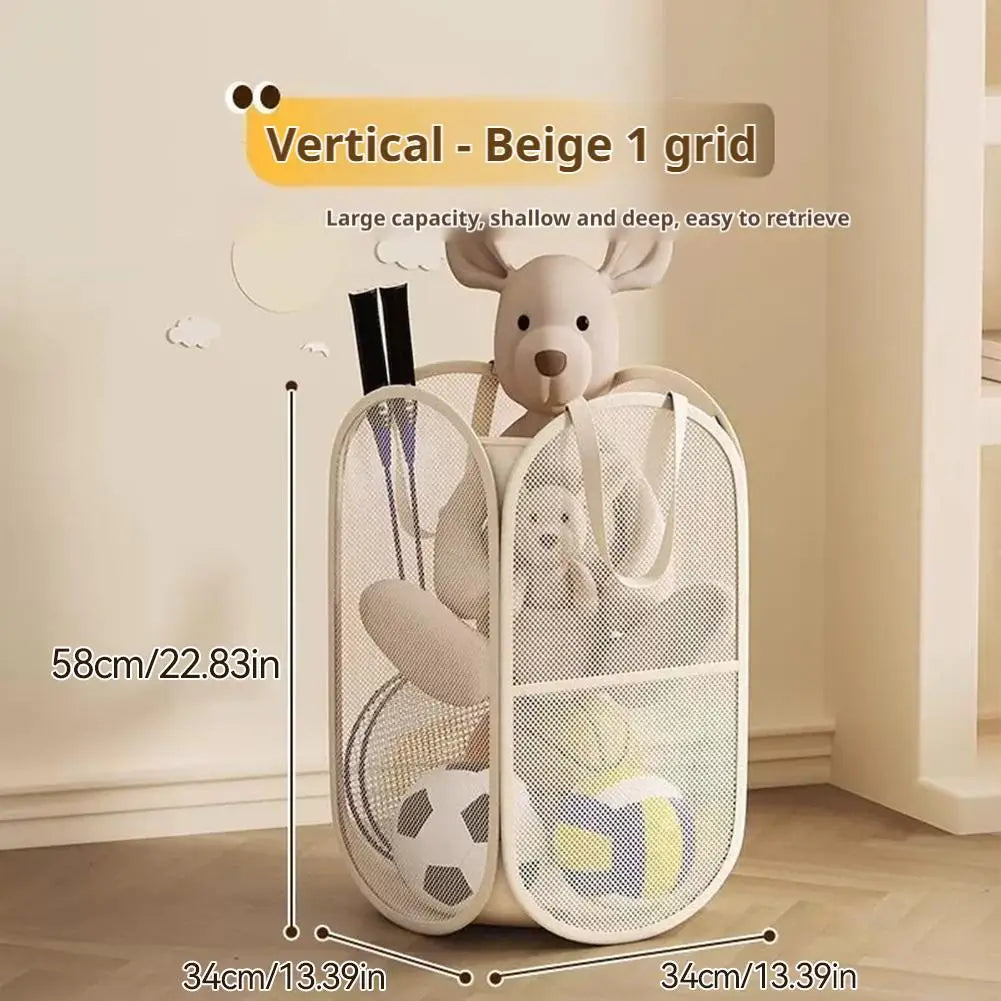 Durable Collapsible Storage Basket, Mesh Pop Up Laundry Hamper with Side Pocket,Large Toys Storage Basket Organizer Box for Kids