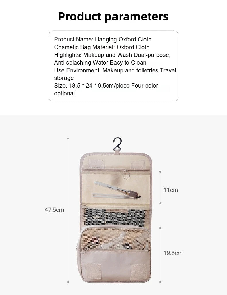 Hanging Toiletry Bag USA for Business Trips, Portable Large-Capacity Skincare & Makeup Bag with Dry-Wet Separation Folding Storage Design