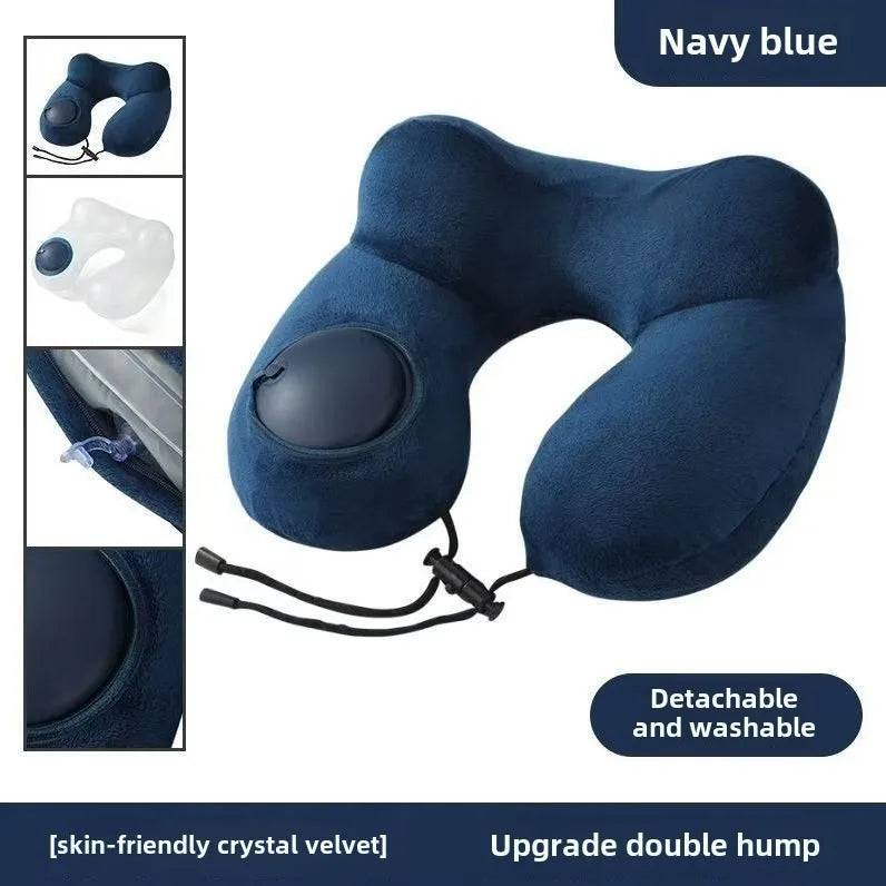Portable U-Shaped Travel Pillow USA Inflatable Air Cushion Neck Support for Comfortable Sleeping, Press-to-Inflate Travel Pillow for Travelers