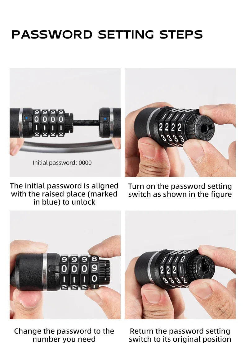 Canada Portable Bicycle Lock Ultra-Light Steel Cable Bike Lock 4-Digit Password PVC Waterproof Steel Password Lock MTB Road