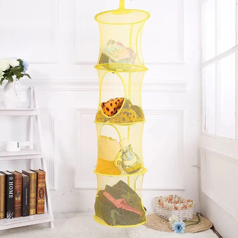 Foldable USA Storage Net 4 Compartments Hanging Mesh Toy Storage Hammock for Kids Room Toys Gloves Hats Socks