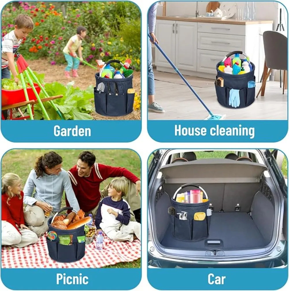 Portable Cleaning Caddy 17L Foldable Cleaning Bucket with Handle Organizer Bag for Towels Cleaning Tools Bathroom Kitchen Home