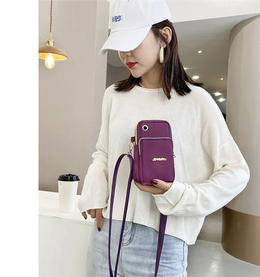 Women’s Mobile Phone Crossbody Bag USA Fashion Mini Coin Purse Neck Hanging Running Shoulder Bag 3-Layer Wallet for Moms