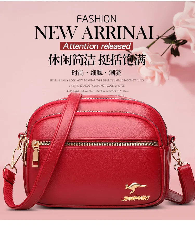 High-Quality Soft Leather Purse USA Fashion Women’s Shoulder Messenger Bag Multi-Pocket Wear-Resistant Luxury Ladies Handbag Sac