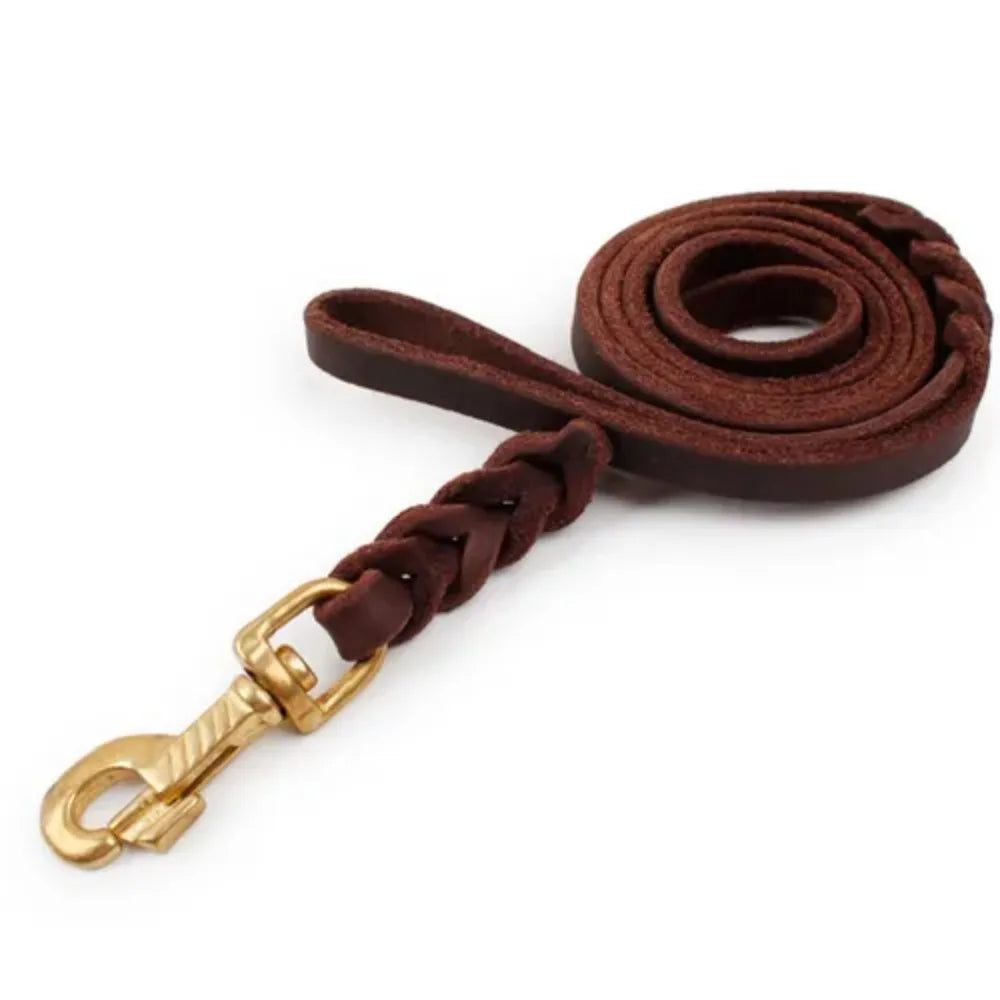 Training Walking Dog Leash Canada Copper Hook Leather Braided Brown Soft Durable Traction Rope for German Shepherds