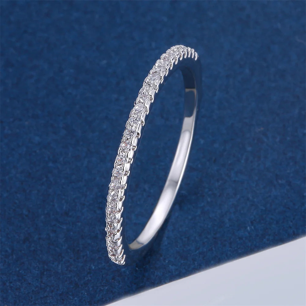 Luxury Crystal White Zircon Wedding Band Canada Thin Silver Color Ring for Women Simple Fashion Engagement Promise Stackable Jewelry